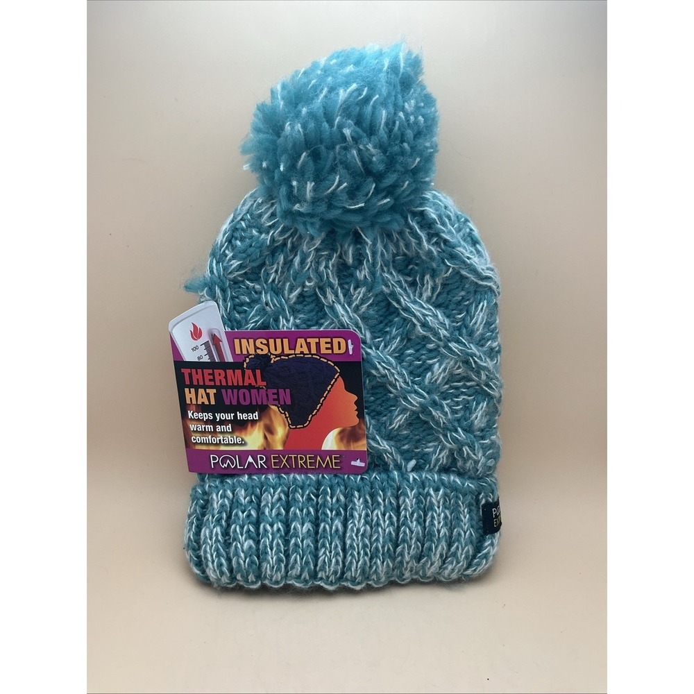 Polar Extreme, Women's Insulated Thermal Hat, Teal/White Knit, NWT‎